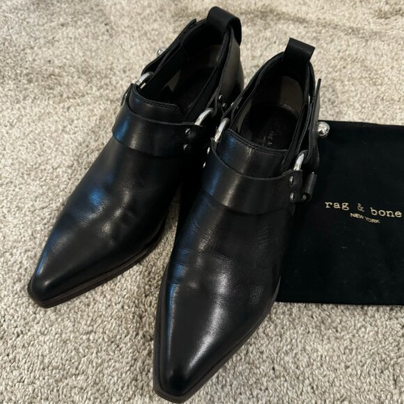 Rag & Bone Westin Black Harness Pull On Booties W/ Silver Tone Hardware - Picture 3 of 9